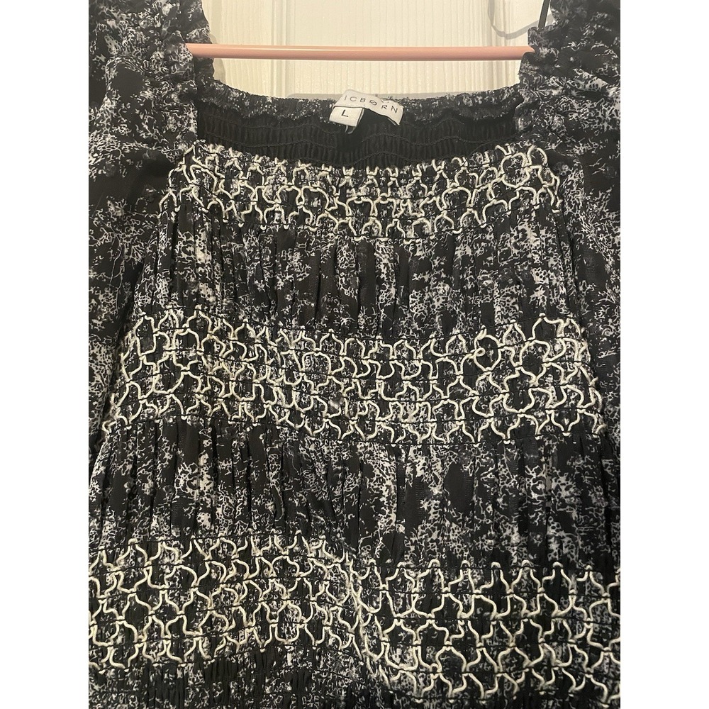 Baltic Born Black Floral Smocked Maxi Dress Large Cottagecore Puff Sleeve Boho - Picture 4 of 9